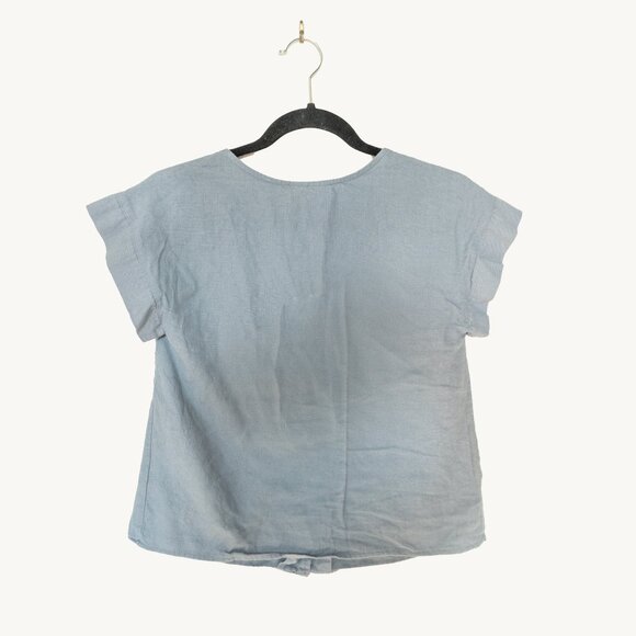 ModCloth Short Sleeve V-Neck Button Down Linen Shirt Light Blue S - Picture 3 of 4